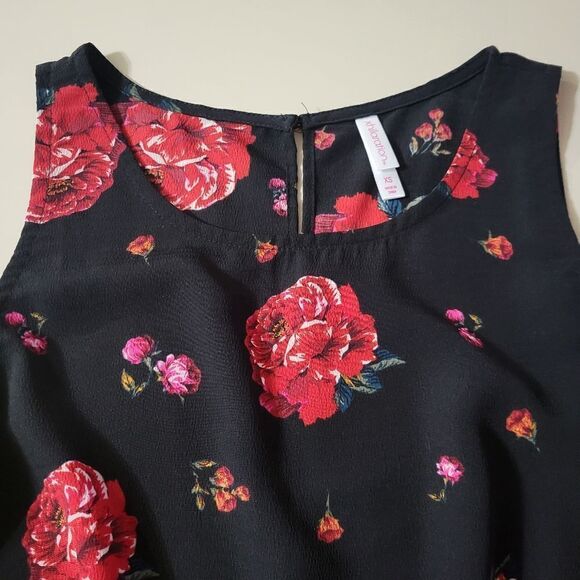 Xhilaration Women's Black Red Floral Cold Shoulder One Piece Ruffle Jumpsuit - Picture 12 of 16